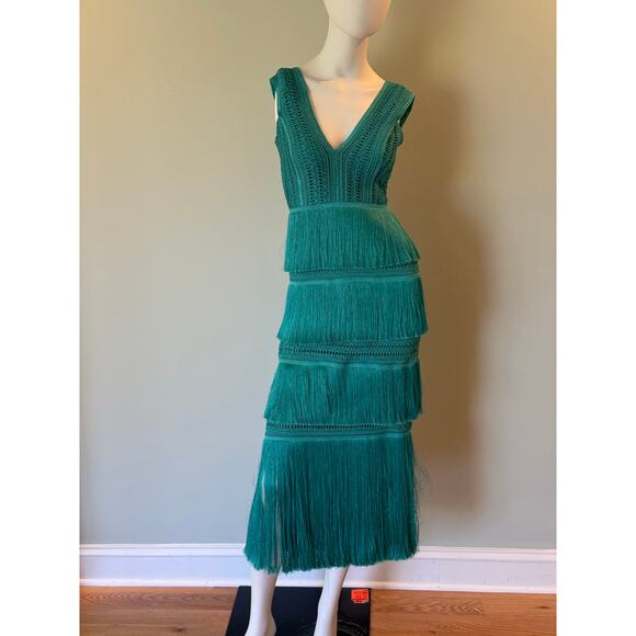 PatBO PLUNGING FRINGE MIDI DRESS Size 2 - Picture 9 of 13